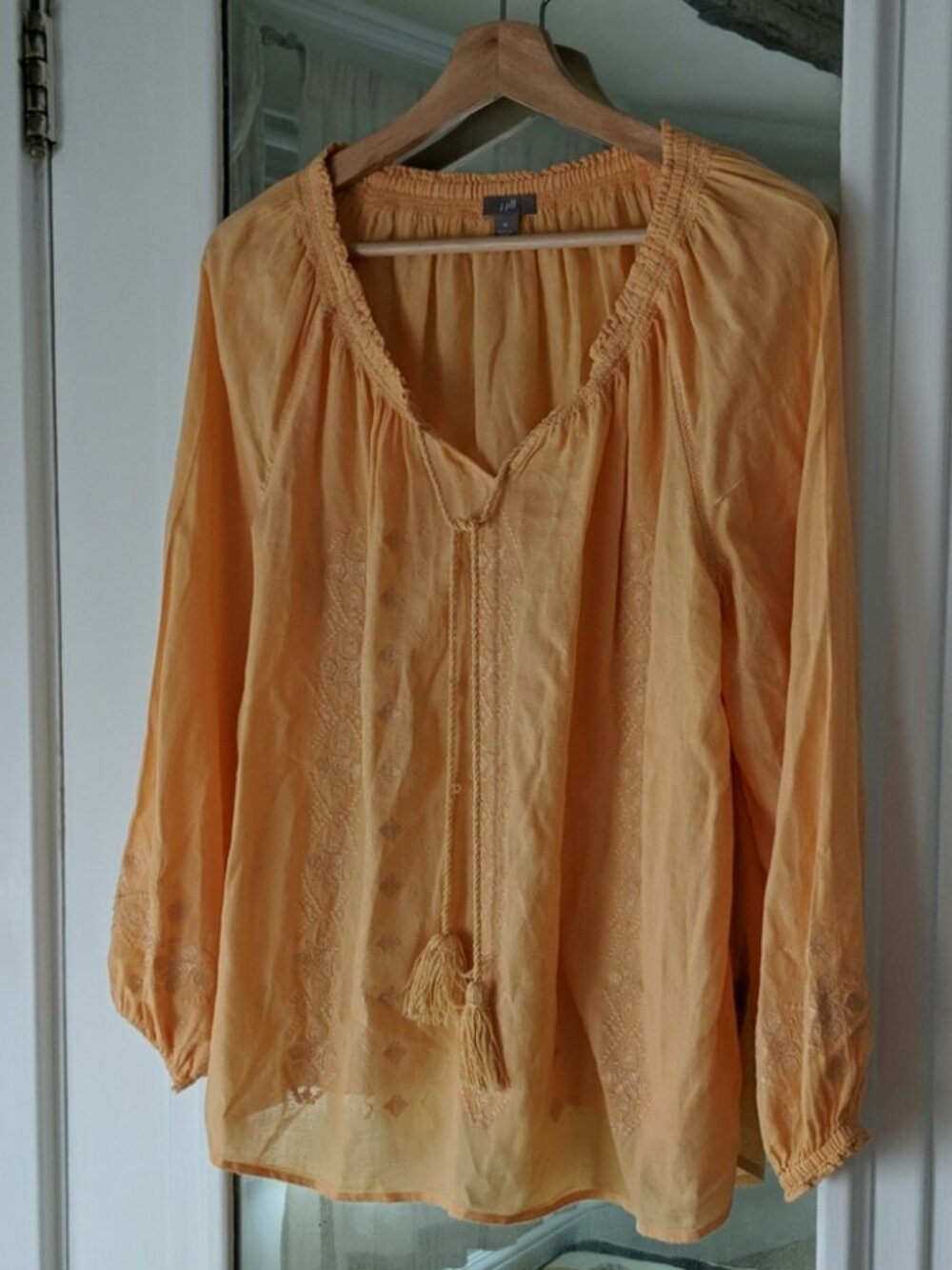 Bohemian J Jill Flowy Embroidered Blouse Sz M Pale Orange